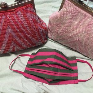 Salmon Pink and Green Fabric Face Covering